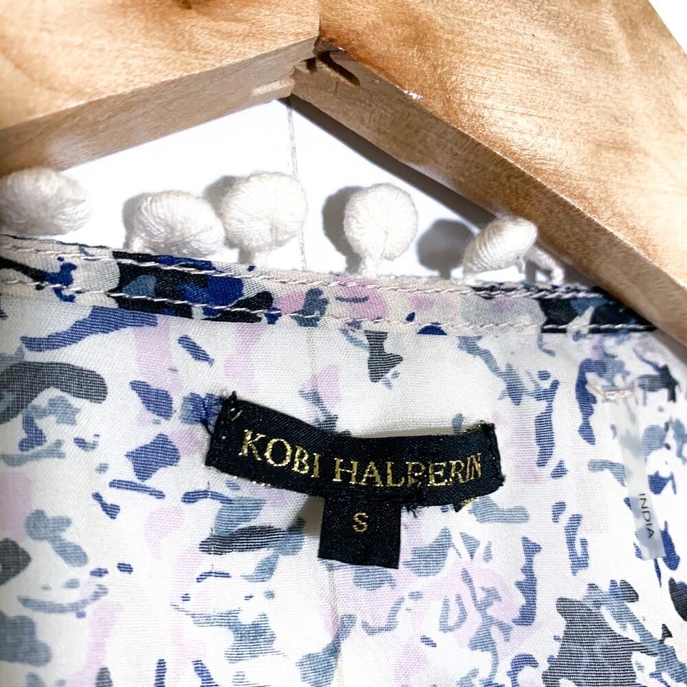 Kobi Halperin Liara Cold Shoulder Boho Pom Pom Blouse White Blue Lilac Small - Picture 10 of 12